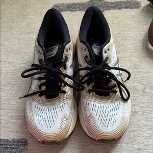 Asics White and Gold Performance Running Shoes